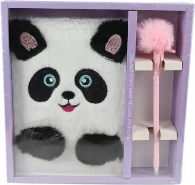 Produktbild von Panda Plüsch Tagebuch mit Stift - Flauschiges Notizbuch für Kinder - Süßes Geschenk Set