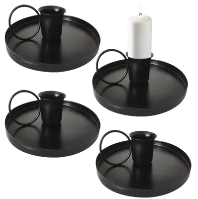4er-Set Kerzenhalter aus Eisen, Vintage, für Stabkerzen, schwarz matt