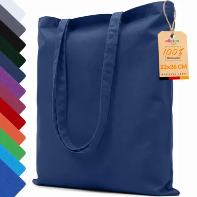 Produktbild von EllaTex Baumwolltasche 22x26 cm – Stoffbeutel aus 100% Baumwolle mit kurzen Henkeln, in Farbe: Dunkelblau