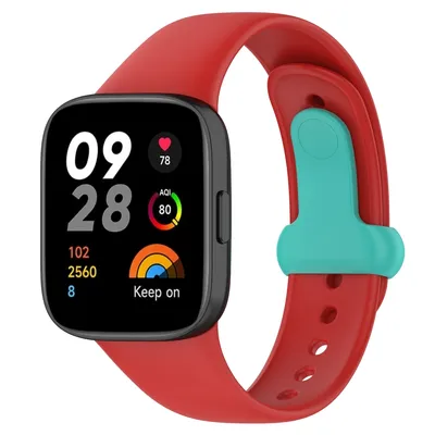 Image de Bracelet de montre en silicone rouge avec boucle turquoise pour Xiaomi Redmi Watch 3
