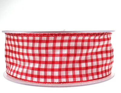 Produktbild von 25m Dekoband kariert 40mm Antennenband Schleifenband Geschenkband Band Karo, Farbe:rot