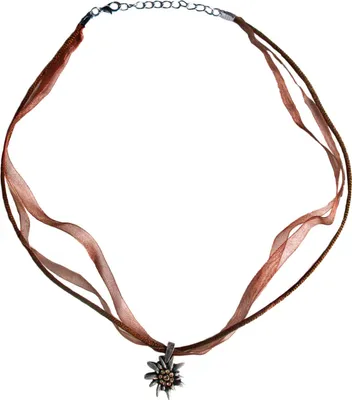 Produktbild von German Wear, Trachtenkette Edelweiß Satin Chiffon Straßsteine Metall Tracht Kette braun