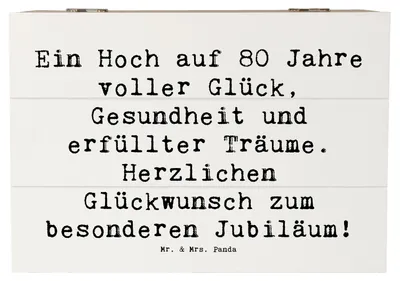 Produktbild von Mr. & Mrs. Panda Kiste Spruch 80. Geburtstag Freude 22 x 15 cm - Weiß - Geschenk, achtzigster, Box, Geburtsjahr, Glückwunsch, fotobox, herzliches Zitat, schmuckbox, holz