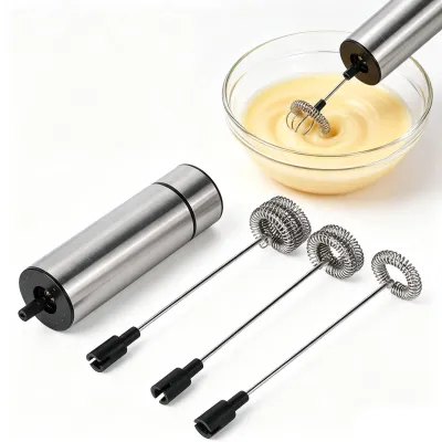 Elektrischer Milchaufschäumer, Edelstahl, Handmixer, batteriebetrieben