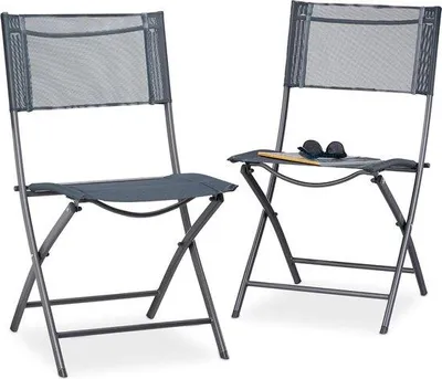 Obrázok produktu pre Sada dvoch skladacích stoličiek Famanu – plast a kov – antracitová farba – 87 x 55 x 48 cm