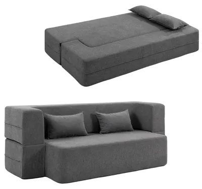 Produktbild von 2-Sitzer-Schlafsofa aus Schaumstoff, Schlafcouch mit breiten Armlehnen, 2 Kissen, 360 kg Belastbarkeit, Grau