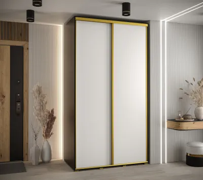 Obrázok produktu pre Šatníková skriňa YVONA 1 - 130/60 cm, čierna / biela / zlatá