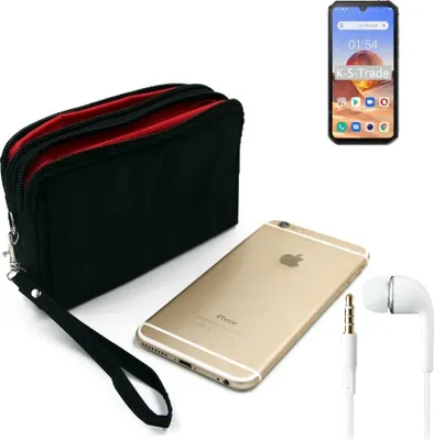 Produktbild von TOP SET kompatibel mit Blackview BV9900E Handy Hülle Gürteltasche schwarz + Kopfhörer Travel Bag Travel-Case mit Diebstahlschutz praktische Schutz