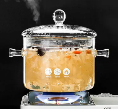Produktbild von 1,5-Liter Glastopf zum Kochen mit Doppelgriffen und Deckel