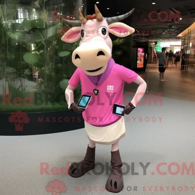Obrázok produktu pre Postavička REDBROKOLY, kostým ružového maskota Zebu, oblečená v bežeckých šortkách a s náramkami
