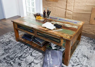 Produktbild von MASSIVMOEBEL24 Couchtisch Altholz 140x80x55 mehrfarbig lackiert NATURE OF SPIRIT #108