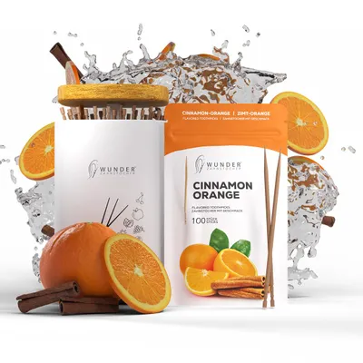 Produktbild von Wunder Zahnstocher - 1x Zimt/Orange Refill Wunderzahnstocher mit Geschmack  + 1 x Zahnstocherspender für deinen Lifestyle