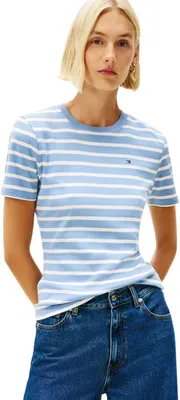 Produktbild von Tommy Hilfiger Damen T-Shirt Kurzarm Slim Cody Rundhalsausschnitt, Blau (Clear W