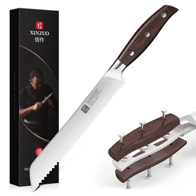 Immagine prodotto di Coltello da pane, lunghezza 20,6 cm, acciaio inossidabile tedesco 1.4116, lama seghettata, manico in legno di sandalo rosso, serie Zhi