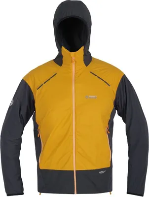 Jacke ALPHA ACTIVE von DirectAlpine in Gelb und Grau; mit Kapuze und Reißverschluss.