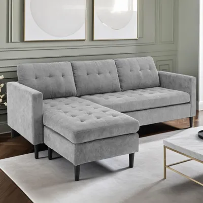 Produktbild von riess-ambiente Modernes Ecksofa STOCKHOLM 220cm grau Cordstoff Federkern 3-Sitzer-Sofa