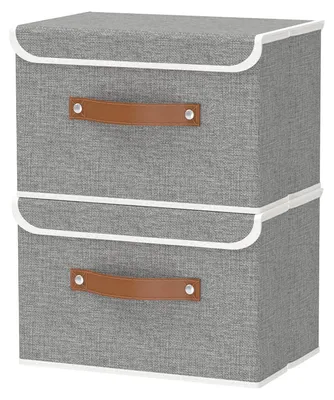 Image de Boîte de rangement en tissu, 38 x 25 x 25 cm, boîte de rangement avec couvercle, panier de rangement, rangement pour vêtements et livres.