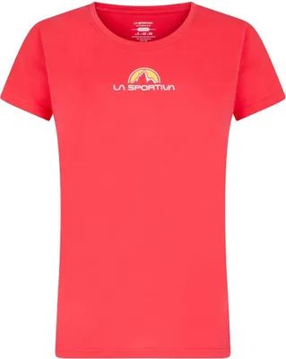 Rotes T-Shirt für Damen von La Sportiva; Modell "Brand Tee W"; schlichtes Design; Rundhalsausschnitt.