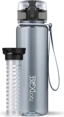 Produktbild von uberBottle crystalClear Trinkflasche mit Fruchtbehälter 500ml / Stone Gray/ 720DGREE