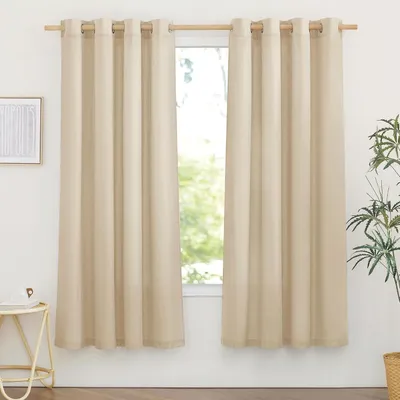 Obrázok produktu pre Polopriehľadné závesy s vzhľadom na ľan, pripravené na použitie, 2 kusy, rozmery 140 x 160 cm, vhodné do obývačky a spálne
