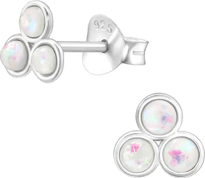 Produktbild von Ohrringe Ohrstecker 925 Sterling Silber mit synthetischen Opalen in grün oder weiß Farbe - Weiß