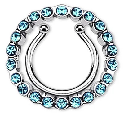Produktbild von Fake Brustwarzenpiercing zum Klemmen: Schild Nippel-Piercing Zirkonia Blau