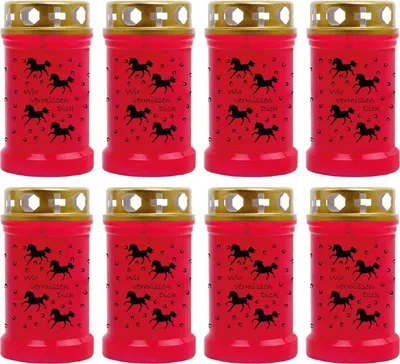 Imagen del producto de Velas rojas con motivos de caballos, paquete de 8 unidades, duración de la llama: 40 horas (por vela)
