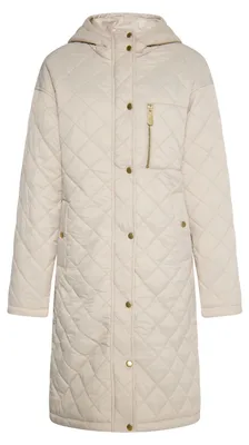 Produktbild von Damen Jacke grau M mit Kapuze, Rautensteppmuster und verdecktem Reißverschluss mit Druckknopfleiste