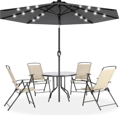 Produktbild von UISEBRT 3m LED Sonnenschirm Ampelschirm in Dunkelgrau mit Solarpanel, Garten Strandschirm, Marktschirm für Terrasse und Balkon, Mit LED-Beleuchtung für den Außenbereich