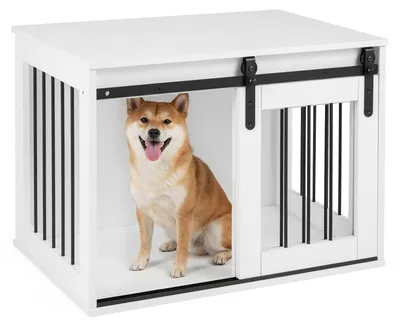 Produktbild von Hundebox-Möbel mit Schiebetür im Scheunentor-Stil, Weiß, 80 cm