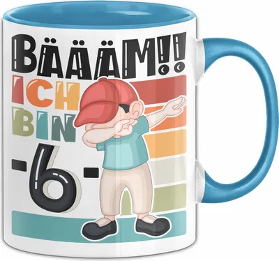 Produktbild von 6. Geburtstag Geschenk Tasse Becher Jungen Geburtstagsgeschenk Sohn Bäääm Ich Bin 6 (Blau)