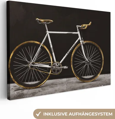 Produktbild von OneMillionCanvasses® - Leinwandbilder - 140x90 cm, Rennrad - Schwarz - Gold, Wandbilder Kunstdruck Wanddekoration