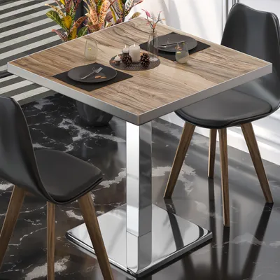 Produktbild von BM | Bistrotisch | B:T:H 80 x 80 x 75 cm | Sheesham / Edelstahl | Quadratisch | Edelstahl Rand | Bistro Tisch Esstisch