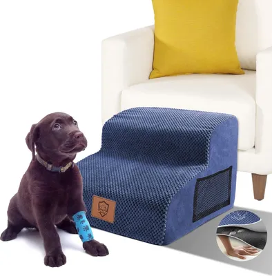 Image de Escabeau pour animaux domestiques pour canapé 3 marches - Pour petits chats et chiens avec housse en peluche lavable et antidérapante - Equipé d'un rouleau à peluches.