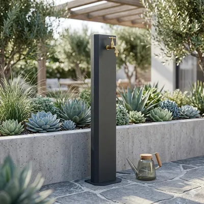 Immagine prodotto di Fontana da Giardino Design a Colonna Ovale Rubinetto in Ottone Senza Base Antracite