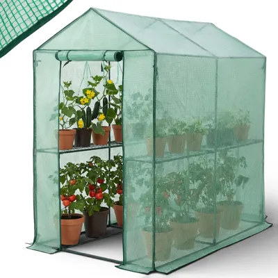 Produktbild von Gardebruk® Gewächshaus 190x186x120 cm Tomatengewächshaus Begehbar mit 4 Ablagen Foliengewächshaus Treibhaus mit Aufrollbarer Tür für Garten & Balkon Stabil, UV-beständig, Grün