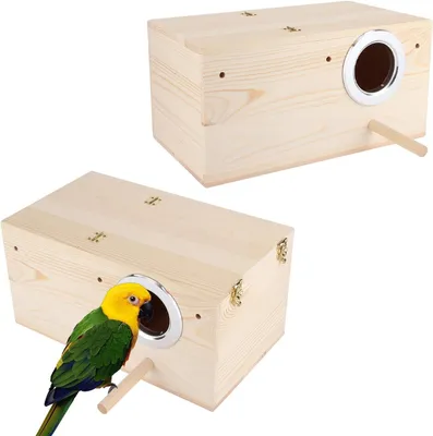 Produktbild von Sittich Nistkasten 34 x 19,5 x 17 cm Natürliche Vogel Zuchtbox Holz Haustier Zuchtbox Käfig Vogelhaus Papageien Paarungsbox mit Ständer für Fink, Kanarienvogel, Sperling