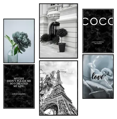 Produktbild von Postertech 6er Poster Set Paris Eiffelturm schwarz-weiß, Wandbilder Wohnzimmer, A4 und A3 ohne Rahmen