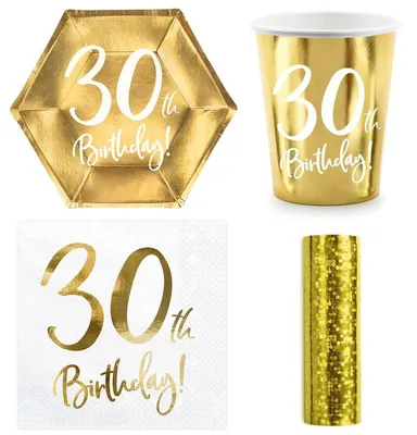 Produktbild von Party Geschirr 30. Geburtstag gold Partyset Einweggeschirr 30 Jahre Teller Becher Servietten