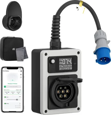 Immagine prodotto di Wallbox mobile EV, potenza 7,4 kW, design portatile, spina CEE 7,4kW, TYPE2