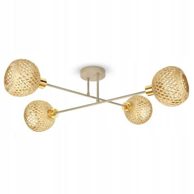 Obrázek produktu pro Luxolar LED stropní lampa se 4 žárovkami E27, ratan, boho, béžová/šedá – nastavitelná závěsná lampa do ložnice, kuchyně, nad jídelní stůl, obývacího pokoje