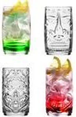 Produktbild von PLATINUX Tiki Gläser Set 4Teilig aus Glas 350ml (max 450ml) 2 Gesichter Cocktailgläser Longdrinkgläser Hawaiianisch
