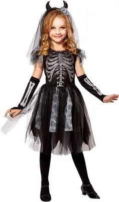Immagine prodotto di Costume da sposa del diavolo per bambini - Abito da scheletro con velo | Grigio Nero Taglia: 116