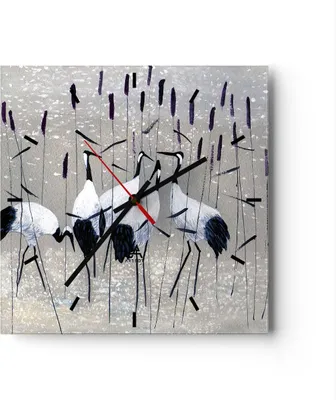 Produktbild von Wanduhr - Quadrat - Glasuhr - Vogel Natur Wasser - 40x40cm - Schleichendes Uhrwerk - Lautlos - zum Aufhängen bereit - Dekoration Modern - Wanddekoration aus Glas - C3AC40x40-3687