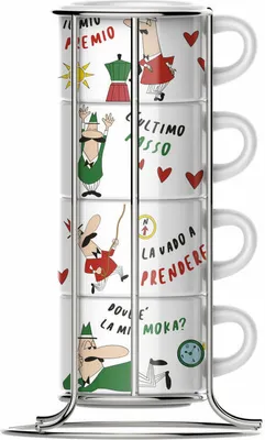 Produktbild von Bialetti Cappuccinotassen-Set 5-tlg. mit Metallgestell, Cappuccinotasse, Cappuccino, Tasse, Bunt, TAZZ203