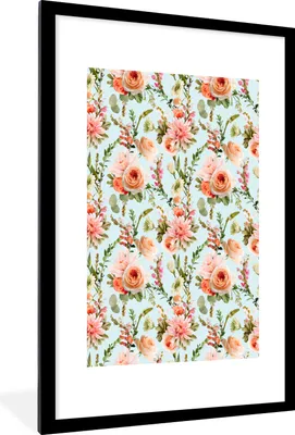 Produktbild von MuchoWow® MuchoWow® Gerahmtes Poster Blumen - Rosa - Rosen - Pastell 60x90 cm - Poster mit zchwarzem Bilderrahmen - Dekoration - Wandposter Wohnzimmer - Hochwertig