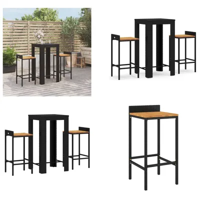 Produktbild von vidaXL 3 tlg. Gartenbar Set Schwarz Poly Rattan & Massivholz Akazie - Gartenbar Set - Gartenbar Sets - Garten Bar Set - Gartenbar