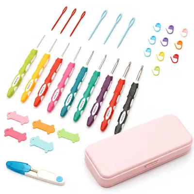 Image de Kit d'aiguilles à tricoter et à crochet, comprenant 32 pièces, avec des aiguilles à tricoter et des accessoires pour crochet