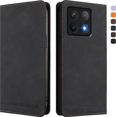 Immagine prodotto di Custodia per Xiaomi 14T, retro custodia in Finto cuoio flip con supporto e slot per carte Nero