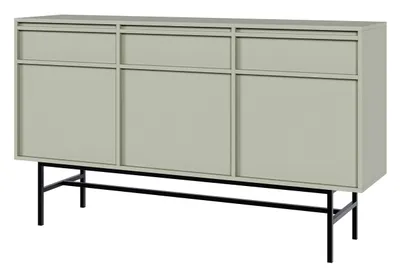 Produktbild von Selsey Evo - Sideboard 3-türig mit 3 Schubladen, Salbeigrün mit Metallgestell, 154 cm